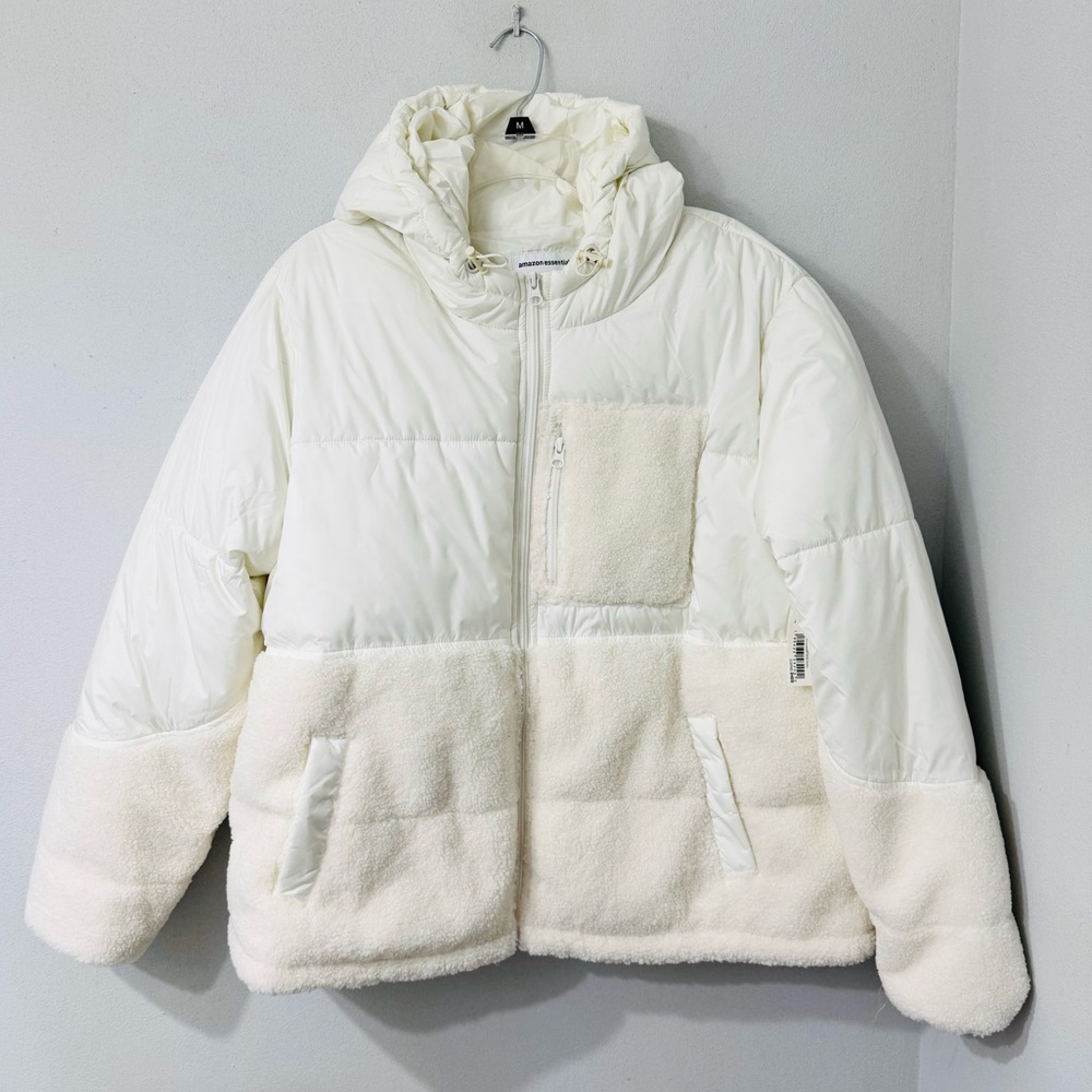 Amazon Essentials Hooded Sherpa Puffer Jacket Ivory XXL - Picture 4 of 16